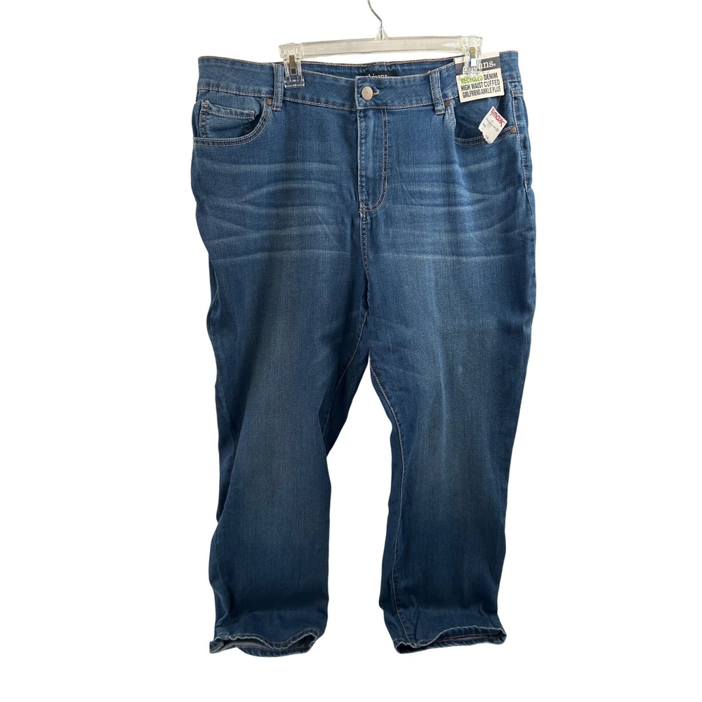 d.jeans High Waist Cuffed Girlfriend Ankle Plus Size 20W Blue Recycled Womens